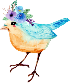 Watercolor blue bird and flower